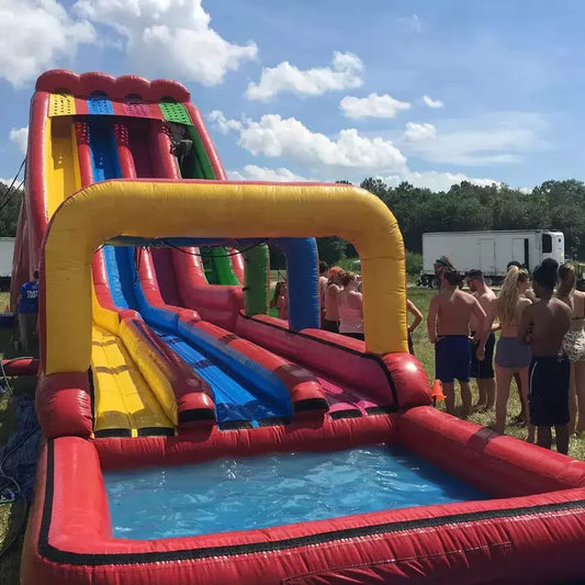 Inflatable 3 Lane Water Slide With Pool