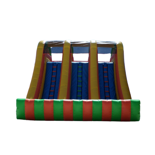 3 Lanes double water slide inflatable With Pool