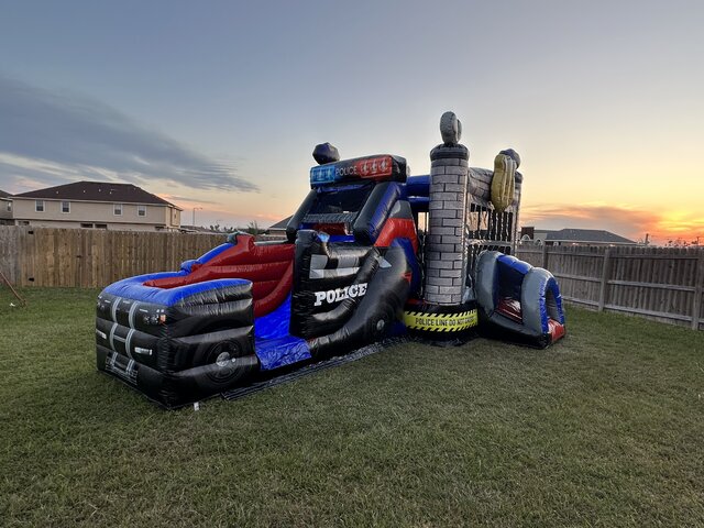 Police Car Jail House bounce house With Slide Wet N Dry