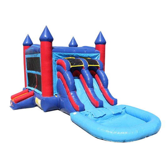 red Bounce House With Pool 2-Lane W/ Pool